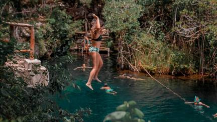 Jumping into a cenote